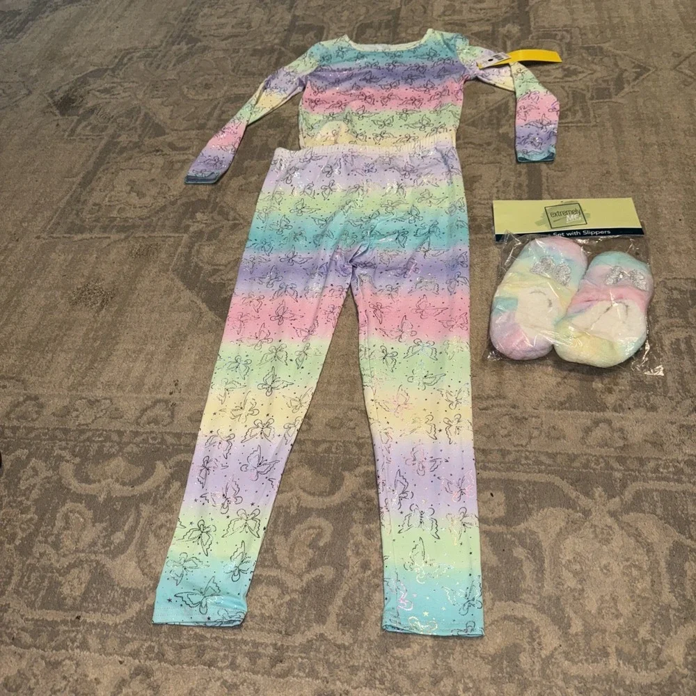 Extremely‎ Me Girls Youth Sz 8 Pajama Pj Sleep 2-piece Set Multi Pant Shirt LS